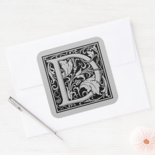 Sticker Carré Lettre majuscule D de William Morris argent mat
