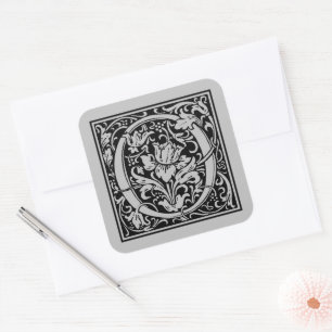 Sticker Carré Lettre majuscule O de William Morris argent mat