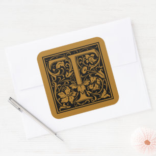 Sticker Carré Lettre majuscule T William Morris Mat or antique