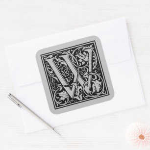 Sticker Carré Lettre majuscule W de William Morris argent mat