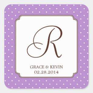 Sticker Carré Lettre monogramme à point de polka mauve personnal