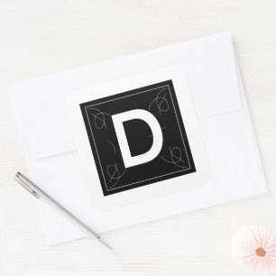 Sticker Carré Lettre Monogramme D de Frame and Flourish sur fond