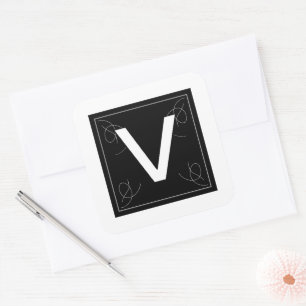 Sticker Carré Lettre monogramme V de Frame and Flourish sur fond