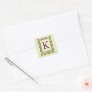 Sticker Carré LETTRE MONOGRAPHIQUE vintage CADRE Floral Nouveau