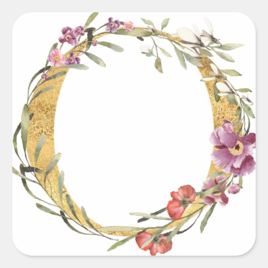 Sticker Carré Lettre O en monogramme or avec fleur (Devant)