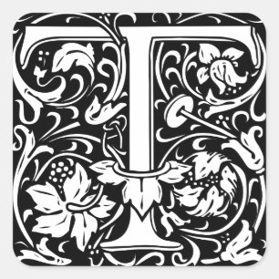 Sticker Carré Lettre T Monogramme Médiéval Art Nouveau