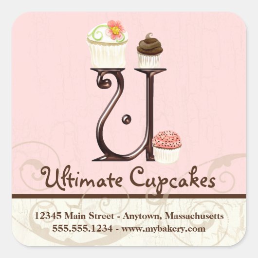 Sticker Carré Lettre U Monogram Cupcake Logo Entreprise Initiale (Devant)