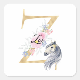 Sticker Carré Lettre Z nom personnalisé monogramme avec cheval