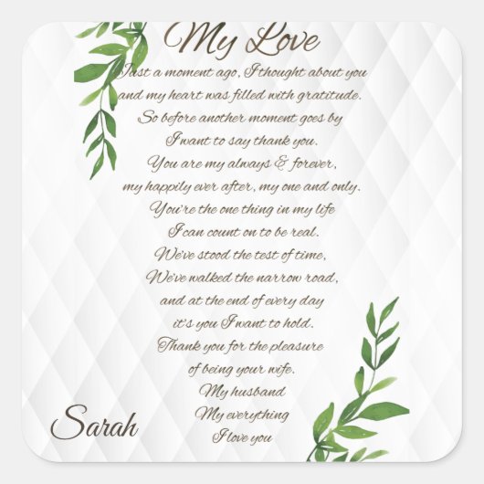 Sticker Carré Lettres à mon mari amour (Devant)