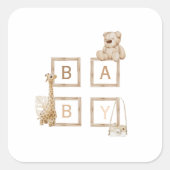 Sticker Carré Lettres Boho Neutral Bois Block (Devant)