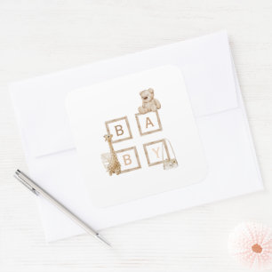 Sticker Carré Lettres Boho Neutral Bois Block