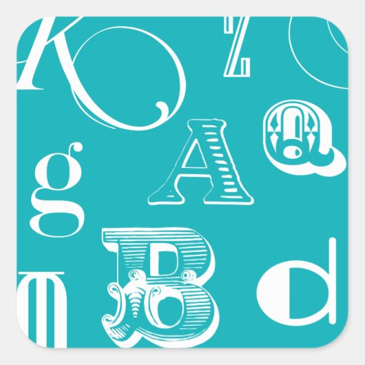 Sticker Carré Lettres décoratives sur Arrière - plan bleu (Devant)