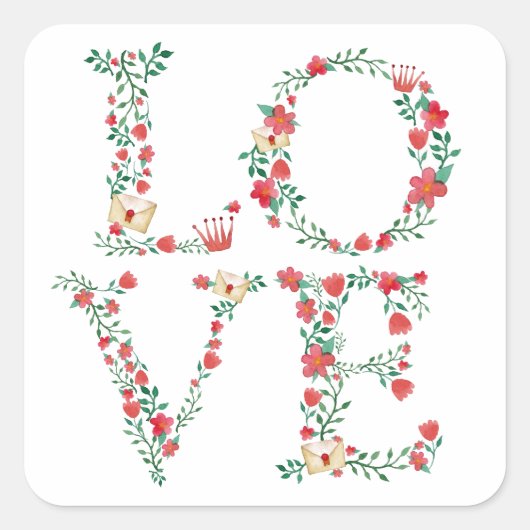 Sticker Carré Lettres Floral LOVE Valentine's (Devant)