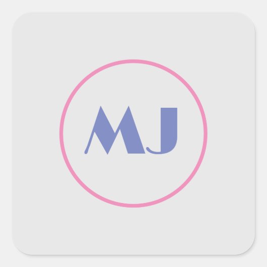 Sticker Carré Lettres Initiales Bleues Monogramme Style Moderne  (Devant)