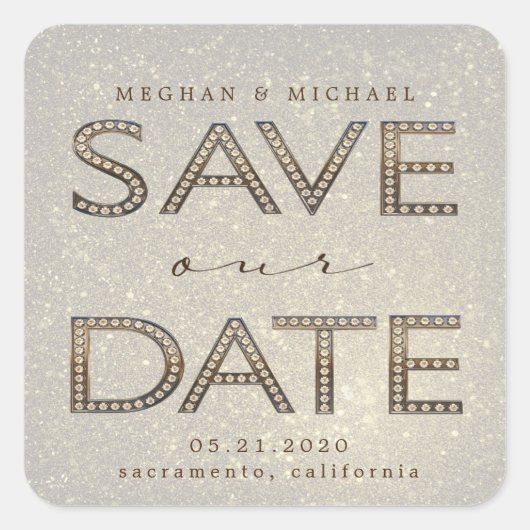 Sticker Carré lettres or bling enregistrer notre monogramme date (Devant)