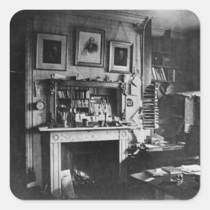 Sticker Carré L'étude de Charles Darwin à vers le bas logent