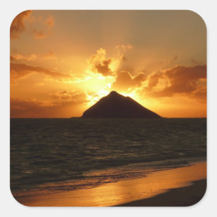 Sticker Carré Lever de soleil d'Hawaï à l'autocollant de plage