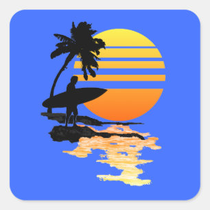 Sticker Carré Lever de soleil surfant