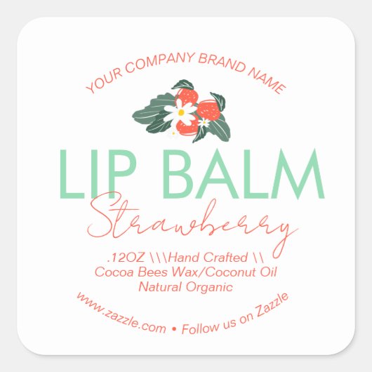 Sticker Carré Lèvres Balm Scrub Business Packaging fraise (Devant)