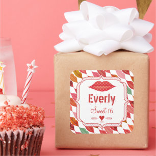 Sticker Carré Lèvres Mme Hipster Vintage Retro Bride