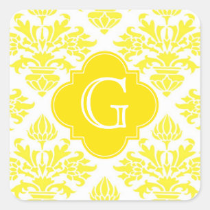 Sticker Carré Lg jaune Damask jaune Quatrefoil Monogramme