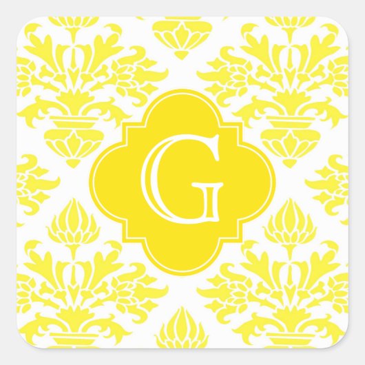Sticker Carré Lg jaune Damask jaune Quatrefoil Monogramme (Devant)