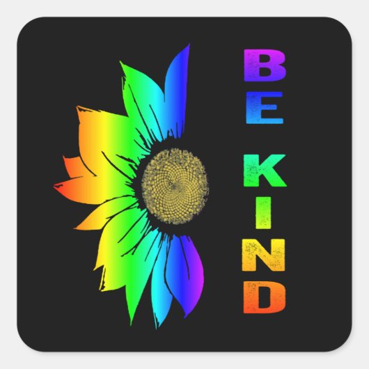 Sticker Carré LGBT Be Kind Rainbow Flower Tournesol (Devant)