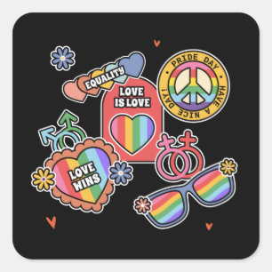 Sticker Carré LGBT+pride. L'amour, c'est l'amour, l'égalité, le