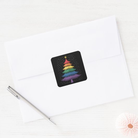 Sticker Carré LGBT-Q Pride Christmas Tree Pajama Rainbow Flag (Enveloppe)