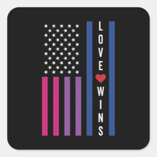 Sticker Carré LGBTQ Bisexual Pride L'amour gagne le drapeau amér