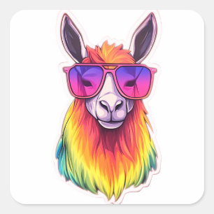 Sticker Carré LGBTQ+ Lama cool en lunettes de soleil