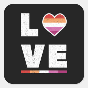 Sticker Carré LGBTQ Lesbian Pride Drapeau Distressed Grunge Love