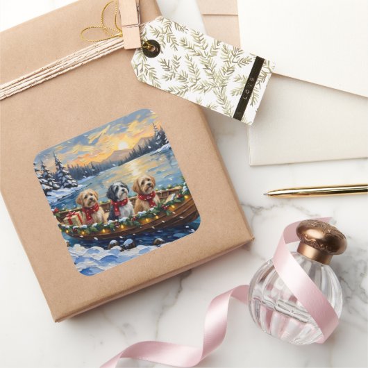 Sticker Carré Lhasa Apso Christmas Boat Holiday (Cadeaux)