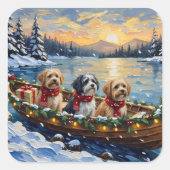 Sticker Carré Lhasa Apso Christmas Boat Holiday (Devant)