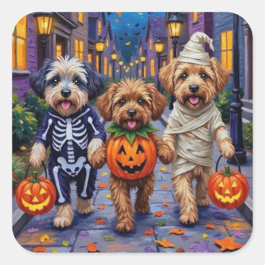 Sticker Carré Lhassa Apso Trick-or-Treating En Costumes Hallowee (Devant)