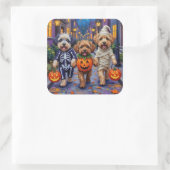 Sticker Carré Lhassa Apso Trick-or-Treating En Costumes Hallowee (Sac)