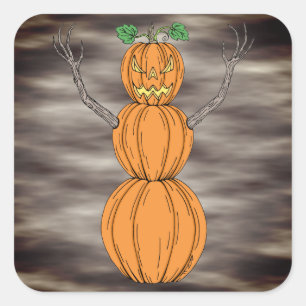 Sticker Carré L'homme de citrouille Art Halloween