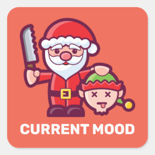 Sticker Carré L'humeur actuelle Père Noël et Elfe