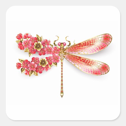 Sticker Carré libellule de fleurs avec sakura de bijoux (Devant)