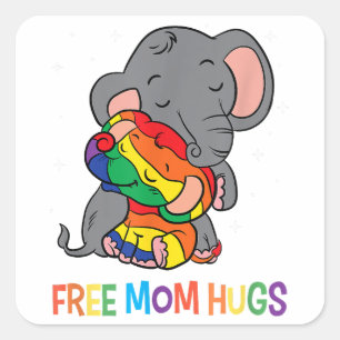 Sticker Carré Libérez Maman Hugs Mère LGBT Elephant Rainbow Wome