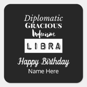 Sticker Carré Libra Zodiac Caractéristiques amusantes Anniversai