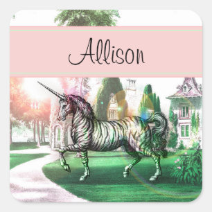 Sticker Carré Licorne Fantastique dans un Cottage