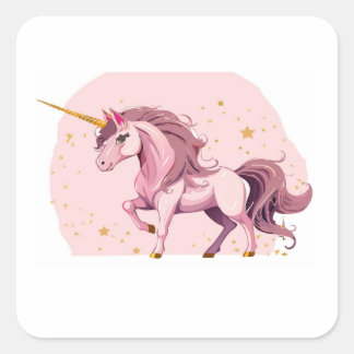 Sticker Carré licorne rose