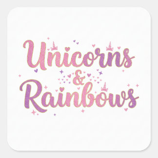 Sticker Carré Licornes et arcs-en-ciel