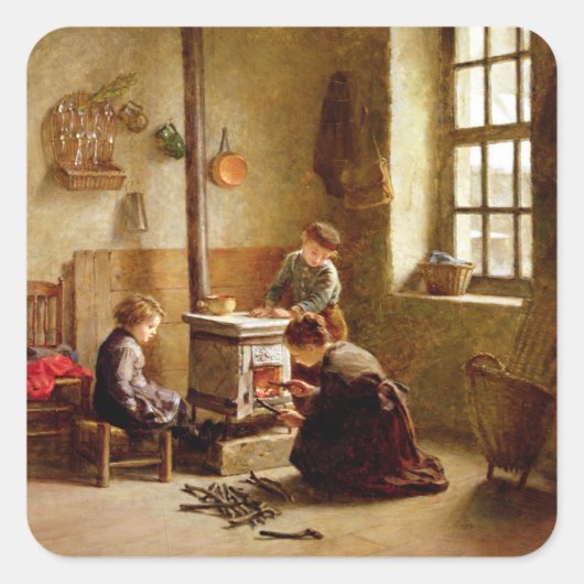 Sticker Carré Lighting the Stove, 1886 (Devant)