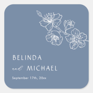 Sticker Carré Ligne artistique florale bleue Mariage