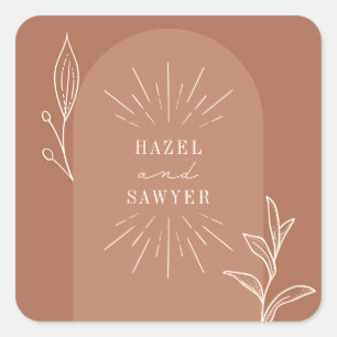 Sticker Carré Ligne Botanique Art Script Terracotta Mariage