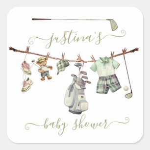 Sticker Carré Ligne de Baby shower de golf Preppy