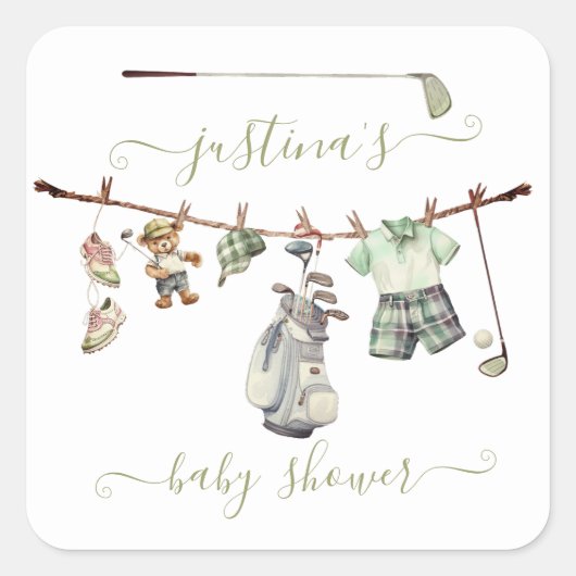 Sticker Carré Ligne de Baby shower de golf Preppy (Devant)