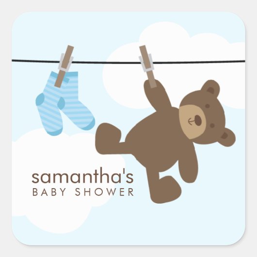 Sticker Carré Ligne de linge de bébé {blue} (Devant)